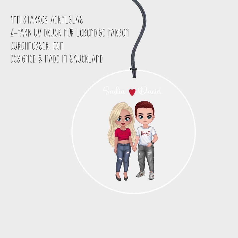 Personalisierter Christbaumanhänger "Comic Couple" - Aussehen anpassbar - 10cm Durchmesser