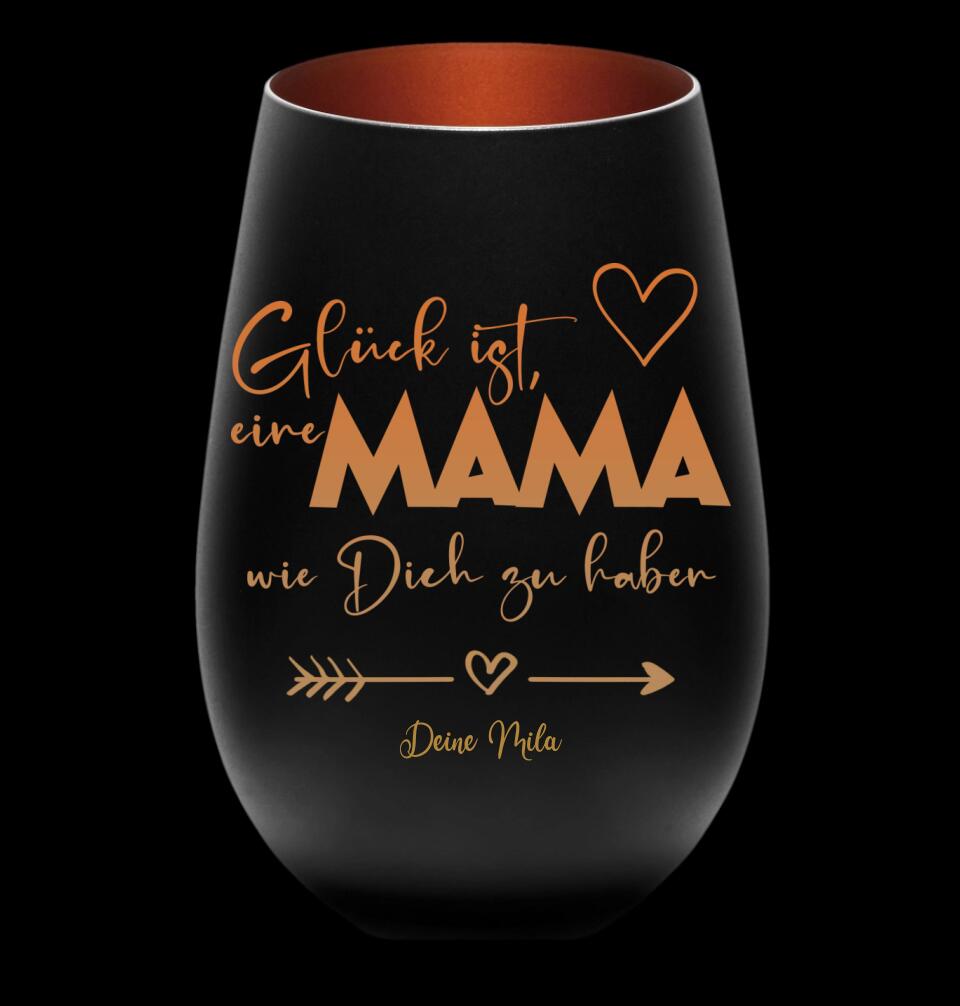 Windlicht mit Gravur "Glück ist eine Mama wie dich zu haben" - personalisiert mit Namen / Widmung