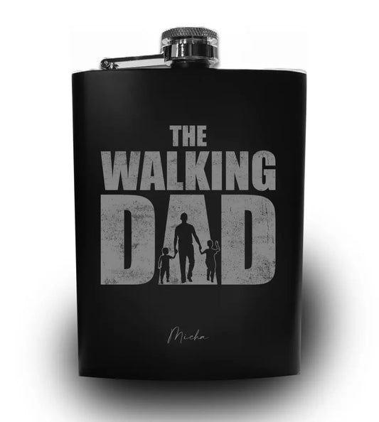 Edelstahl Flachmann mit Gravur "The Walking Dad" - personalisiert mit Namen - 240ml - Matt Schwarz