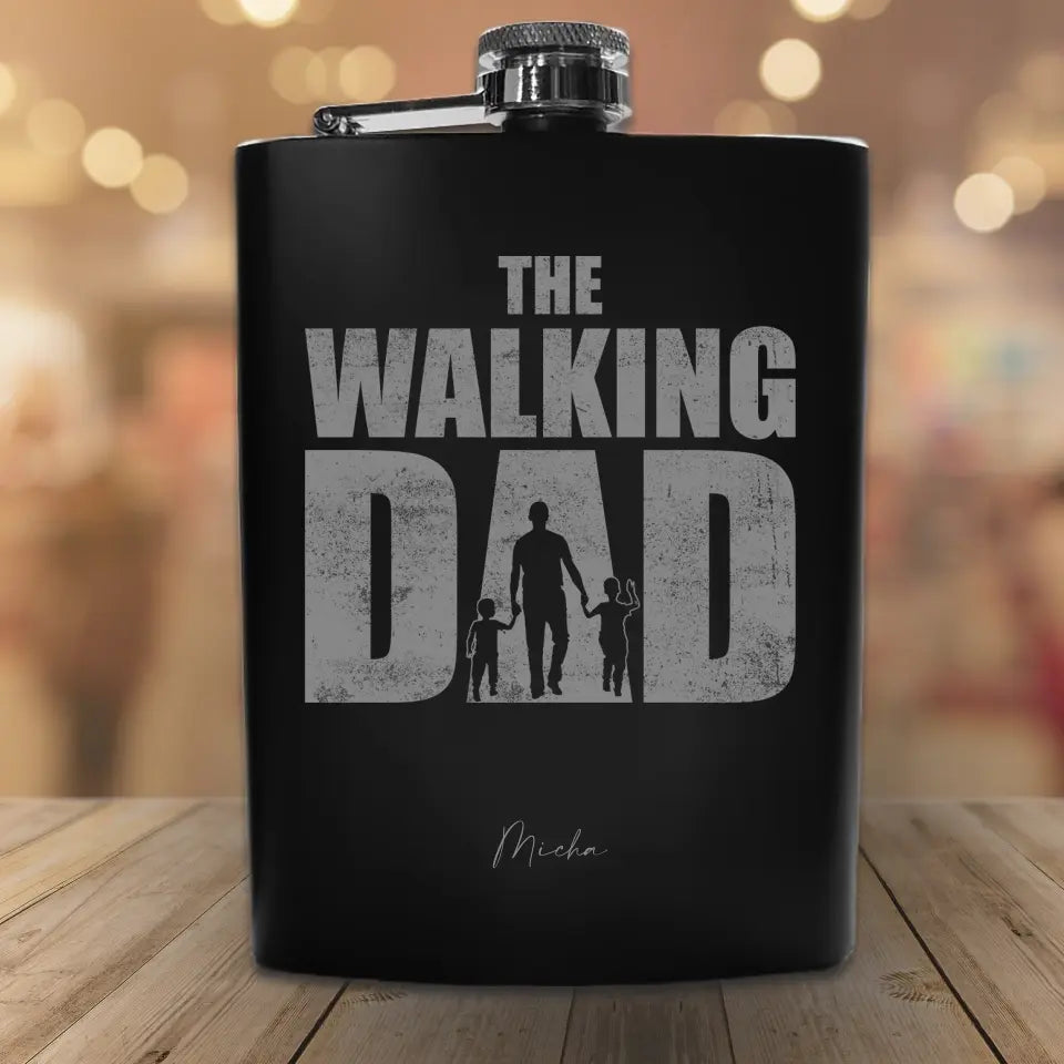 Edelstahl Flachmann mit Gravur "The Walking Dad" - personalisiert mit Namen - 240ml - Matt Schwarz