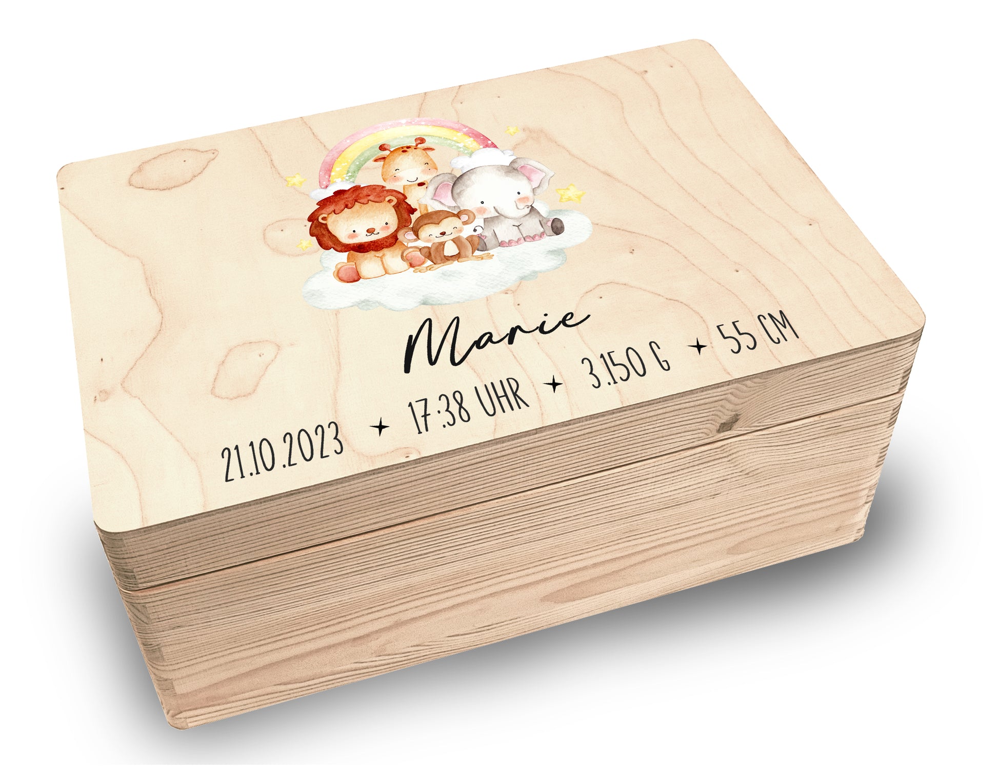 Erinnerungsbox personalisiert für Baby & Kind - Regenbogen - 30x20x14cm - Holzkiste Geschenk zur Geburt