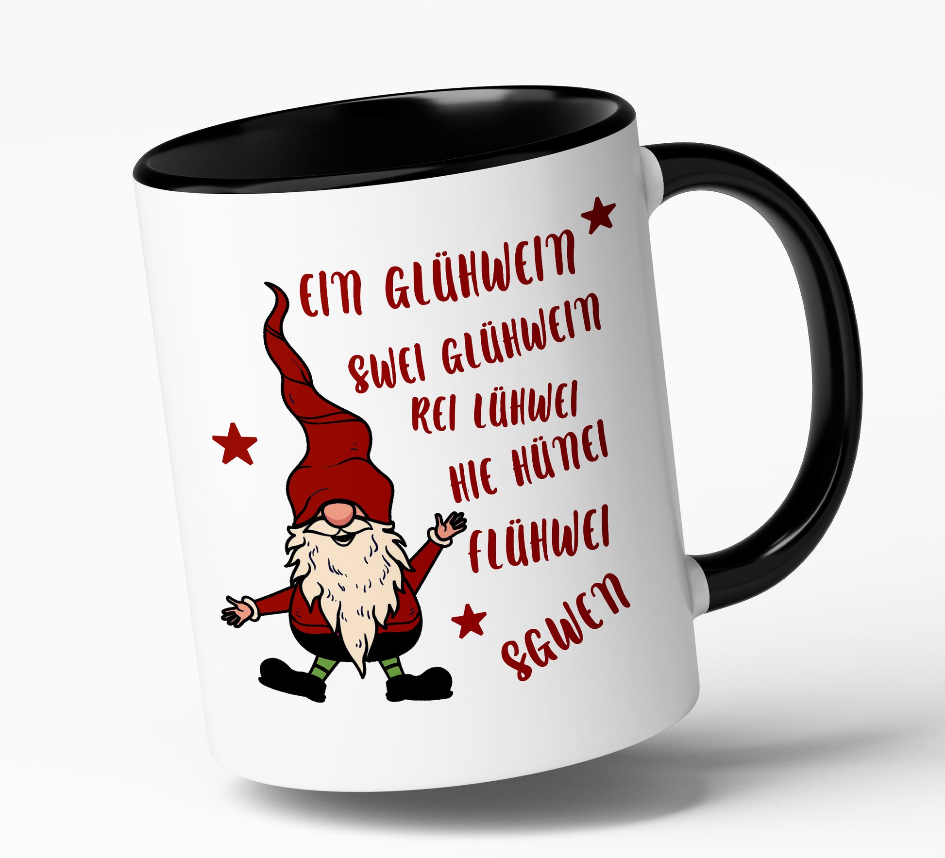 Spruch-Tasse "Ein Glühwein, swei Glühwein, hünei" - Spülmaschinenfest- das ideale Geschenk