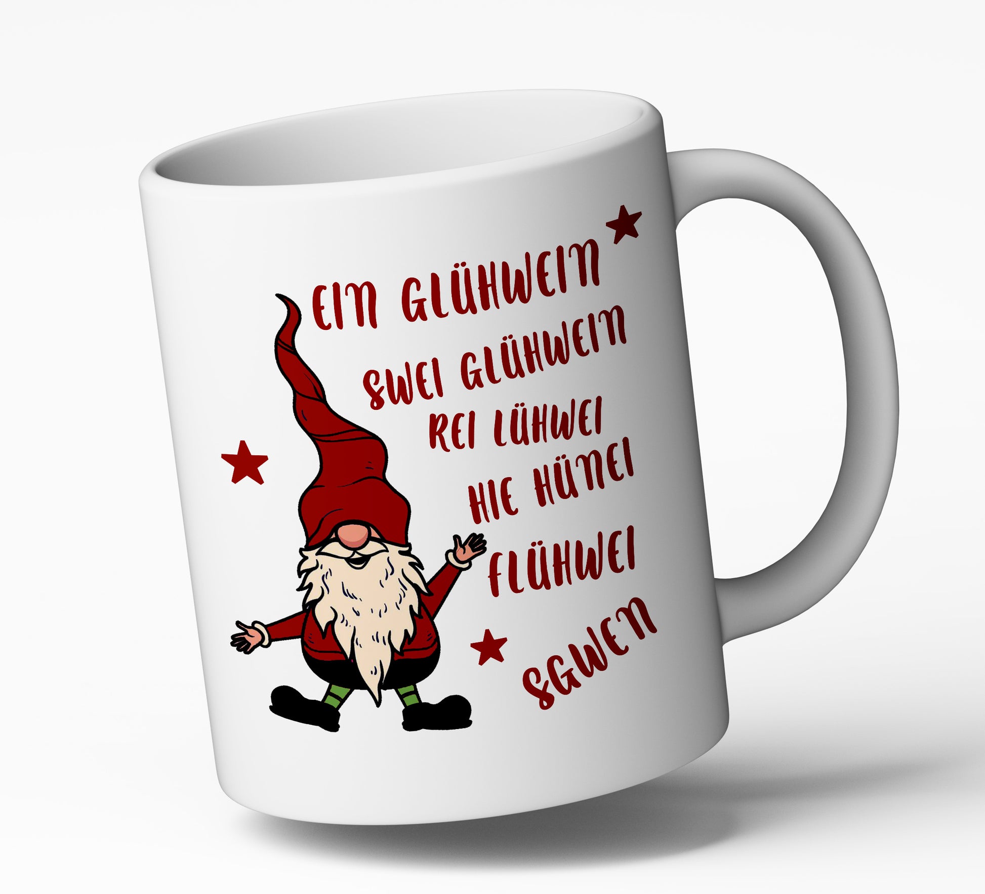 Spruch-Tasse "Ein Glühwein, swei Glühwein, hünei" - Spülmaschinenfest- das ideale Geschenk