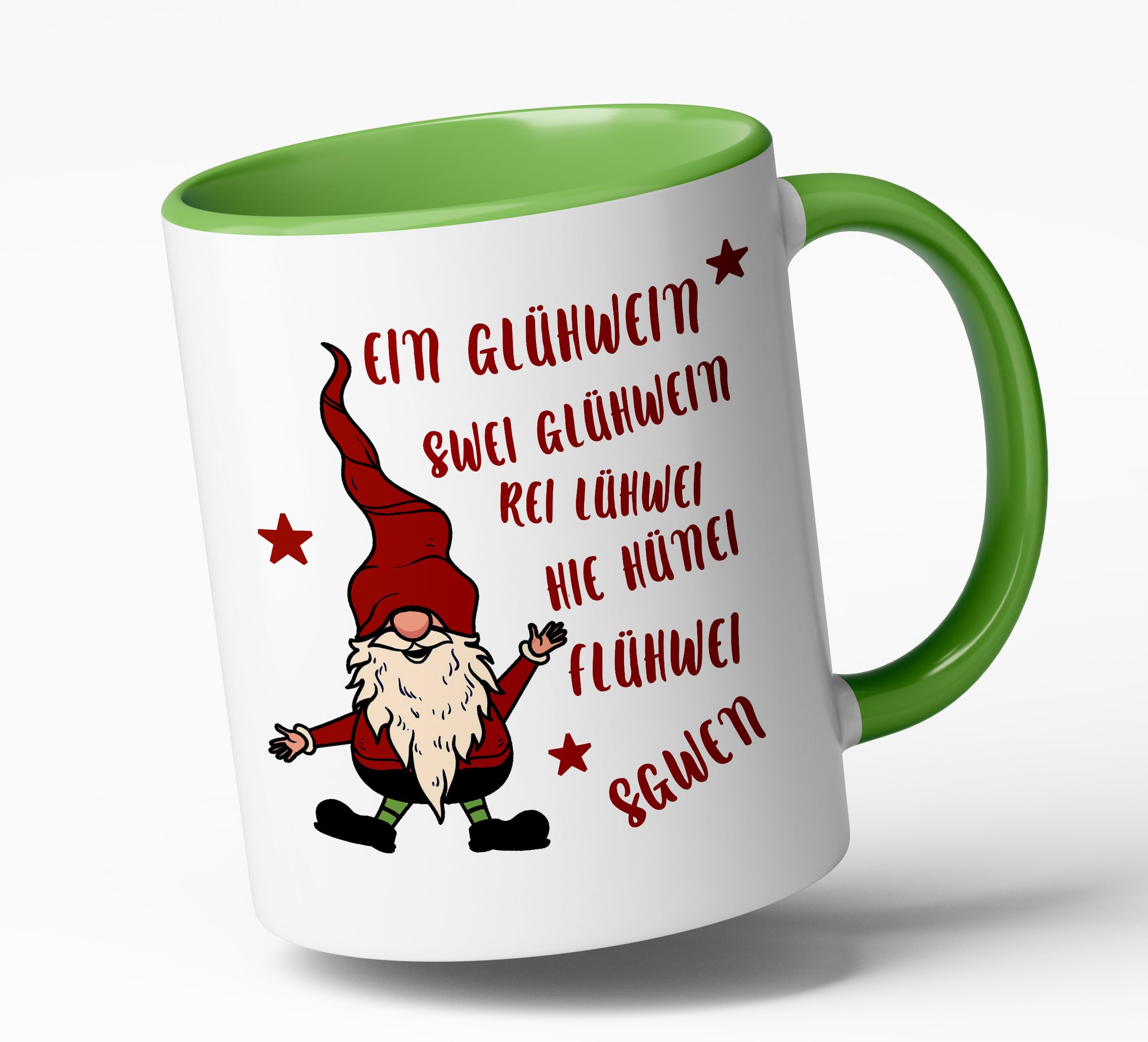 Spruch-Tasse "Ein Glühwein, swei Glühwein, hünei" - Spülmaschinenfest- das ideale Geschenk