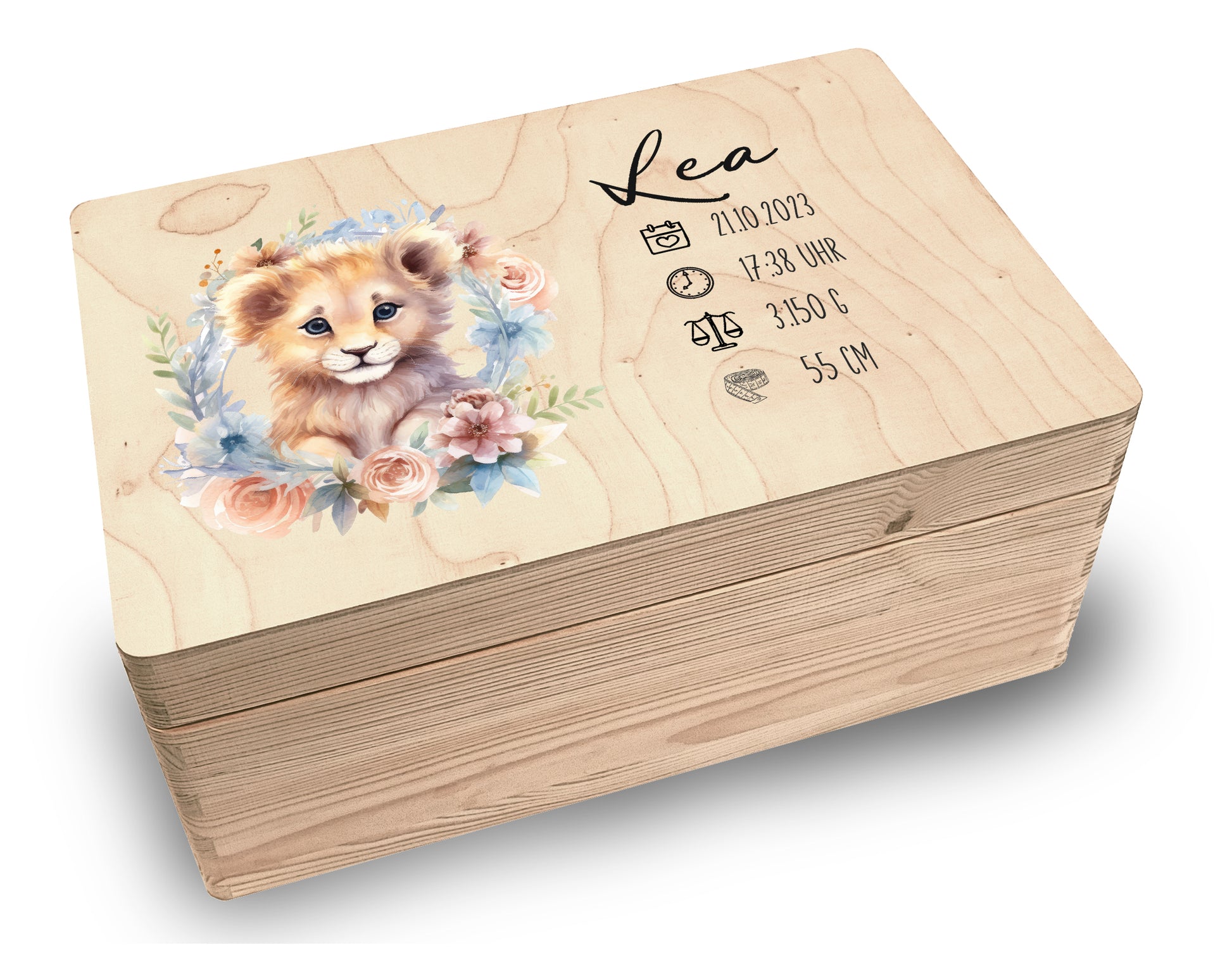 Erinnerungsbox personalisiert für Baby & Kind - Tiermotive - 30x20x14cm - Holzkiste Geschenk zur Geburt