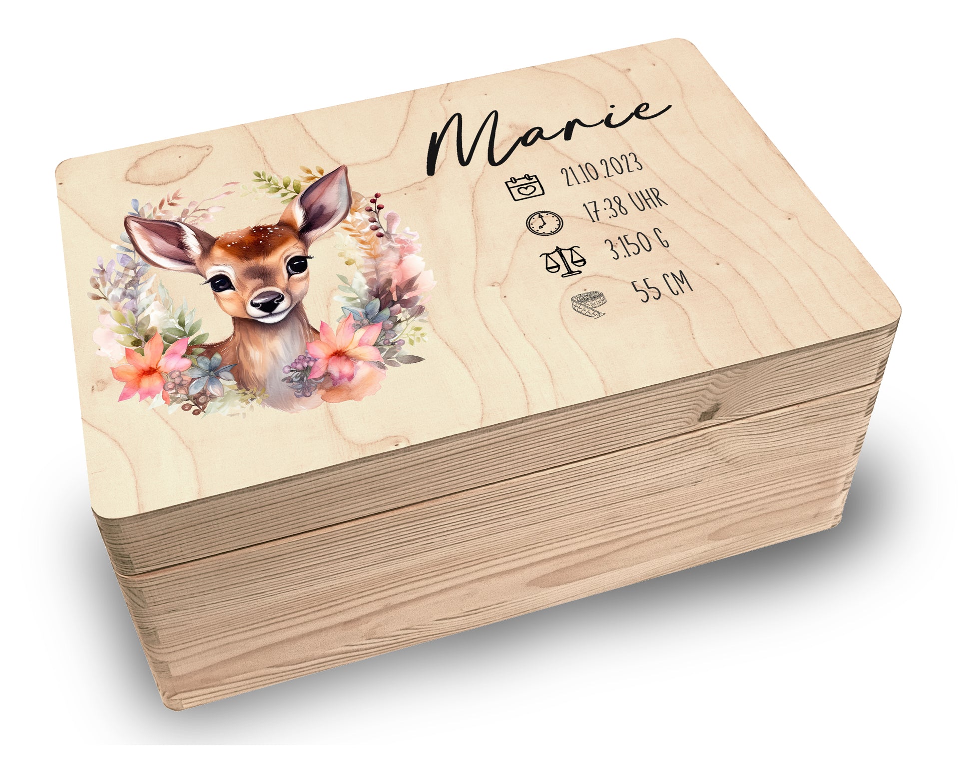 Erinnerungsbox personalisiert für Baby & Kind - Tiermotive - 30x20x14cm - Holzkiste Geschenk zur Geburt